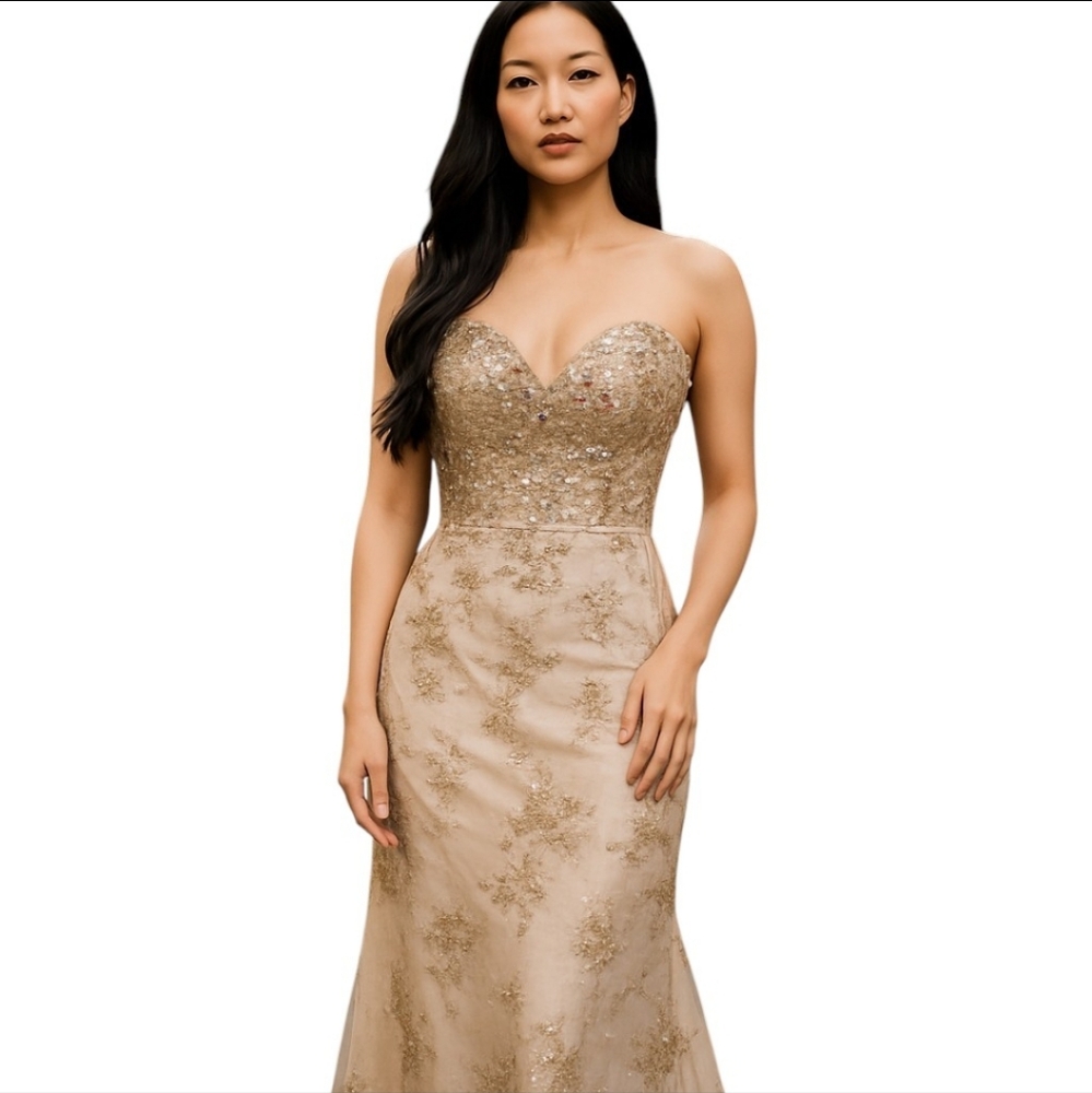 Mori Lee  Strapless Gown Size Bust 28" Mesh Sequins